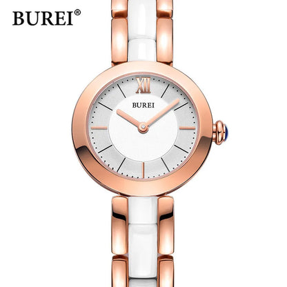 Marca BUREI, relojes de oro rosa y plata a la moda para Mujer, Reloj de pulsera de cuarzo informal con zafiro resistente al agua de lujo, Reloj para Mujer