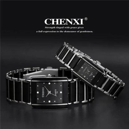 Reloj de señora marca Chenxi de moda elegante negro cerámica minimalista Simple pequeño cuarzo estrecho Casual mujer reloj de pulsera con diamantes de imitación