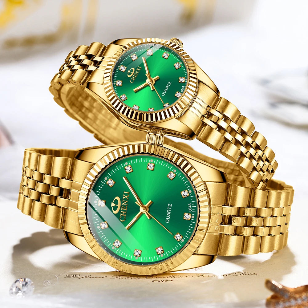 CHENXI Fashion Luxury Men Women Watch Gold Blue Quartz Wrist Watch Stainless Steel Couples Clock Casual Waterproof Mens Watches