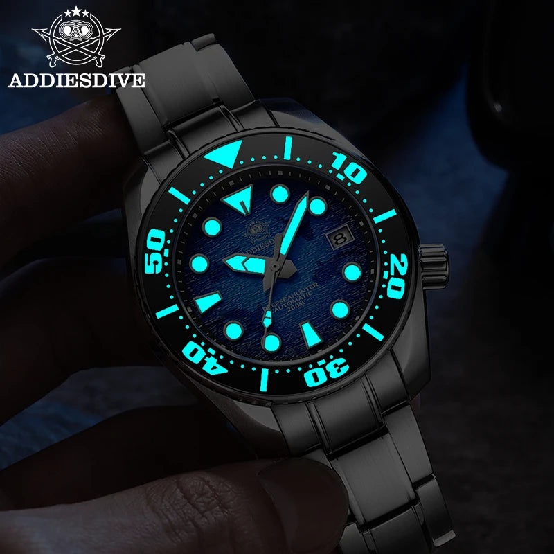 Reloj ADDIESDIVE para hombre, acero inoxidable 316, BGW9, cristal de zafiro luminoso, 200m, NH35, reloj mecánico automático, relojes masculinos