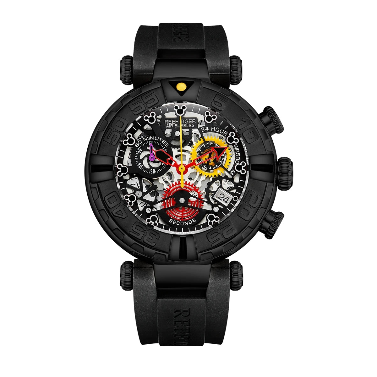 Reef Tiger-relojes cronógrafo para hombre, pulsera de cuarzo a la moda, resistente al agua 100m, esfera con mecanismo al descubierto, correa de goma, RGA3059-S