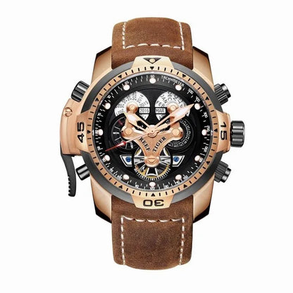 Reef Tiger Mens Automatic Watches Military Male Watch Mechanical Wristwatch Perpetual Calendar Leather Strap Sapphire RGA3503