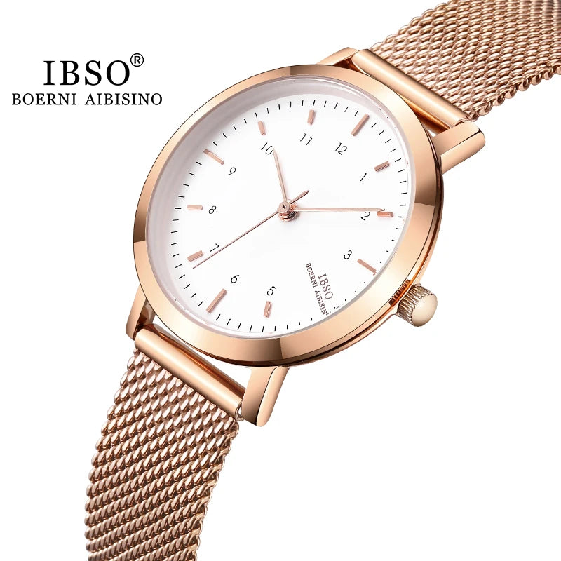 Reloj de mujer marca IBSO, reloj de cuarzo de Color oro rosa a la moda, reloj de pulsera con correa de malla para mujer, reloj femenino con movimiento japonés