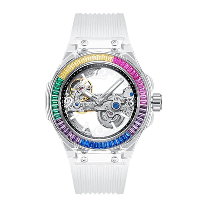 HANBORO, reloj automático para mujer, relojes de lujo para mujer, cristal austriaco, reloj de pulsera mecánico luminoso resistente al agua, correa de silicona