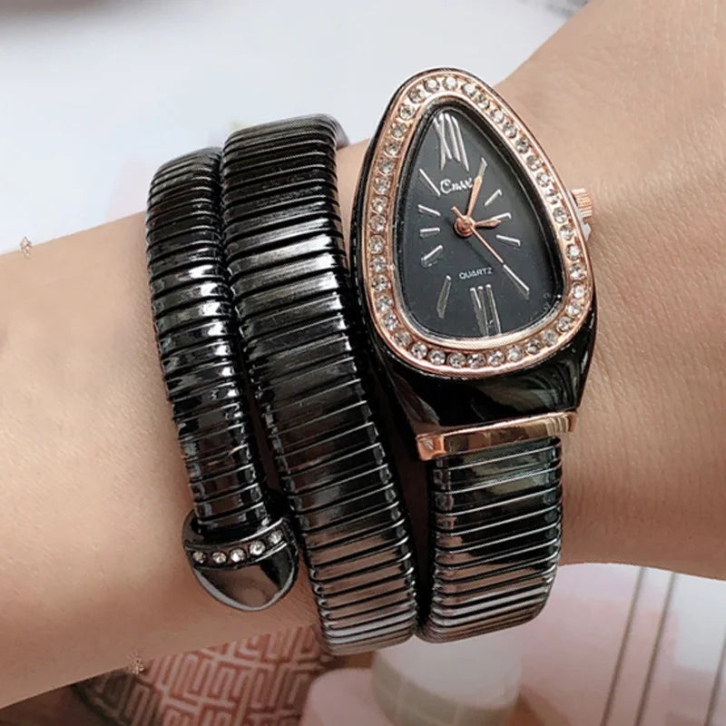 Relojes Cussi para mujer, reloj de pulsera de lujo con forma de serpiente para mujer, reloj de cuarzo dorado único de acero para mujer, reloj femenino 2021