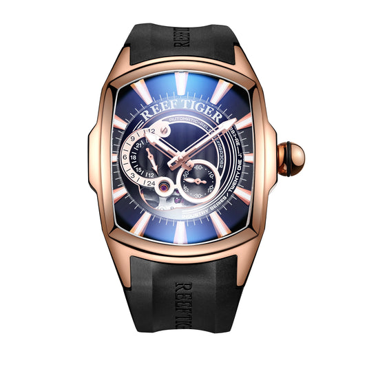 Reef Tiger relojes automáticos para hombre reloj masculino de lujo 21 joyas reloj de pulsera mecánico caja Tonneau correa de goma zafiro RGA3069S