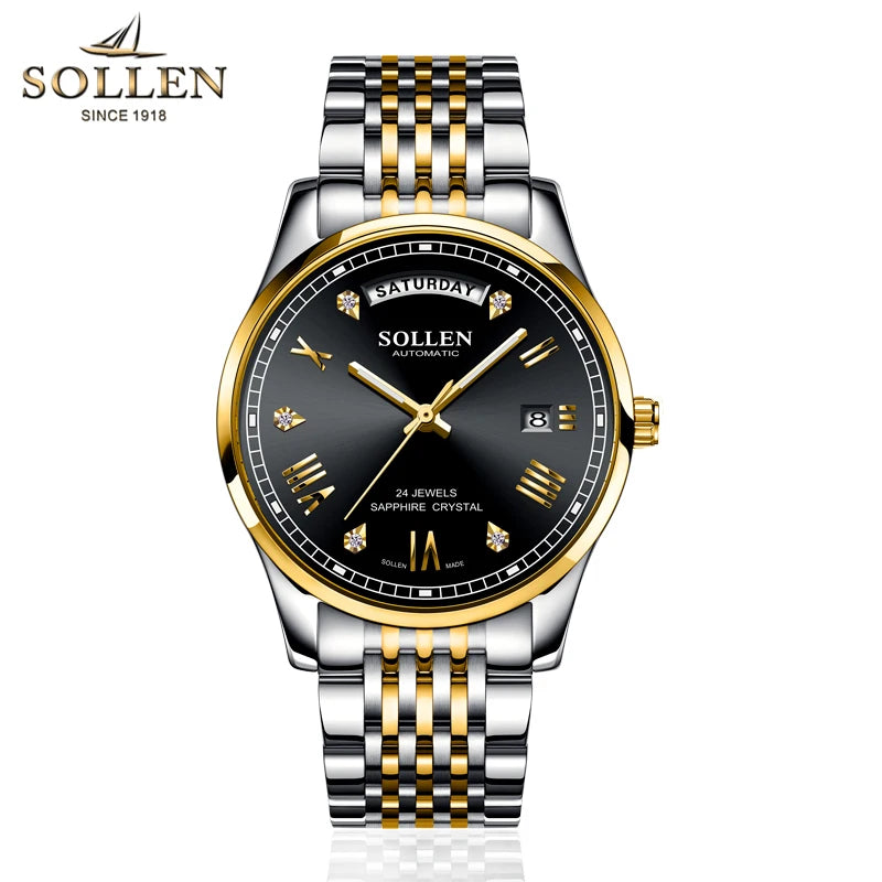 New Switzerland Luxury Brand SOLLEN Japan MIYOTA Automatic Mechanical Men‘s Watches Sapphire Waterproof Ultra-thin Clocks SL9016