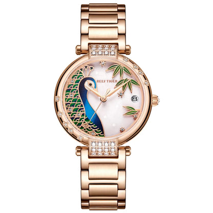 2020 nuevo Reef Tiger/RT marca superior elegante reloj automático para mujer fecha pulsera de oro rosa relojes RGA1587