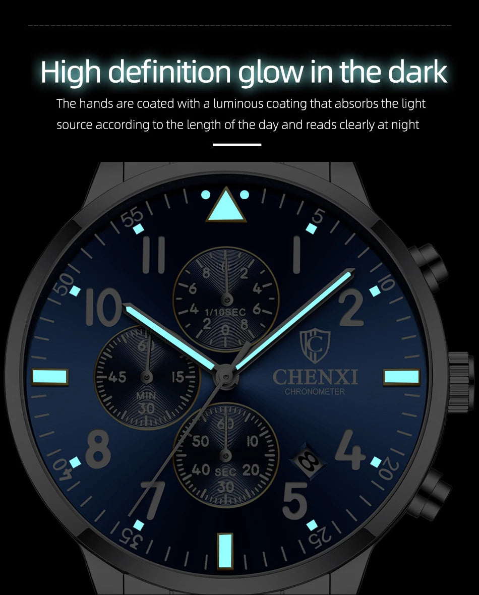 CHENXI Famous Brand Men Watches Stainless Steel Mens Quartz Wristwatch Waterproof Date Clock Sport Relogio Masculino