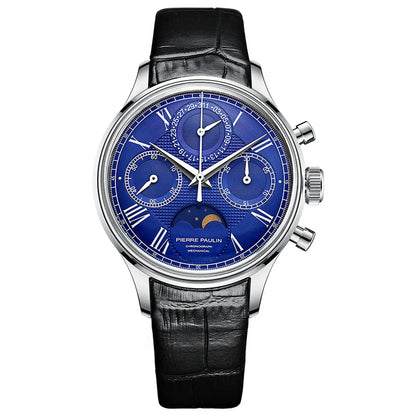 Relojes MERKUR con cronógrafo para hombre, reloj de lujo con fase lunar, cuerda a mano, reloj de pulsera mecánico, correa de Cuero Luminoso, resistente al agua ST19