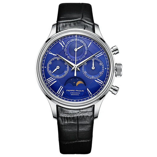 Relojes MERKUR con cronógrafo para hombre, reloj de lujo con fase lunar, cuerda a mano, reloj de pulsera mecánico, correa de Cuero Luminoso, resistente al agua ST19