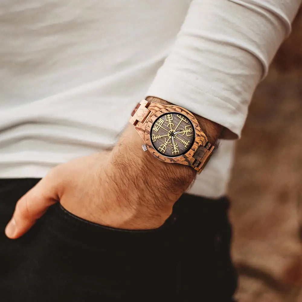 reloj hombre BOBO BIRD Wood Watches for Male Helm of Awe or Vegvisir Design Luxury Brand Men's Handmade Writwatches Custom Logo