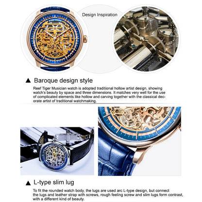 Reef Tiger Mens Automatic Watches Luxury Male Mechanical Wristwatch Fashion Skeleton Dial Sapphire Leather Strap Relogio RGA1975