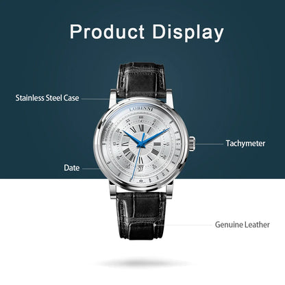 Relojes LOBINNI automáticos para hombre, reloj de lujo para hombre, resistente al agua hasta 50M, básculas romanas, reloj de pulsera mecánico de viento automático, cristal de zafiro