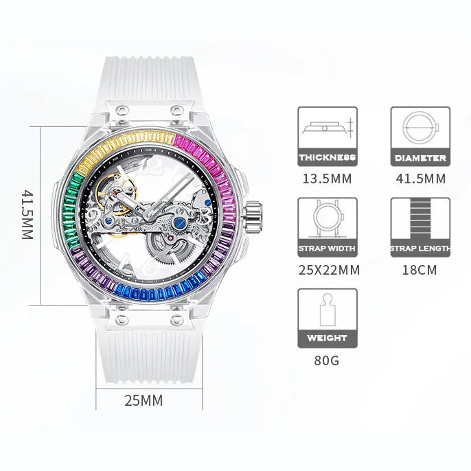 HANBORO, reloj automático para mujer, relojes de lujo para mujer, cristal austriaco, reloj de pulsera mecánico luminoso resistente al agua, correa de silicona