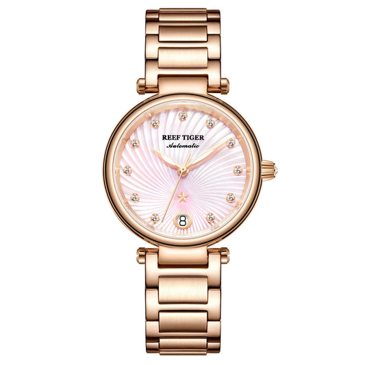 Reef Tiger-relojes automáticos para mujer, reloj de pulsera mecánico de lujo para mujer, reloj de vestir con correa de acero de zafiro RGA1590