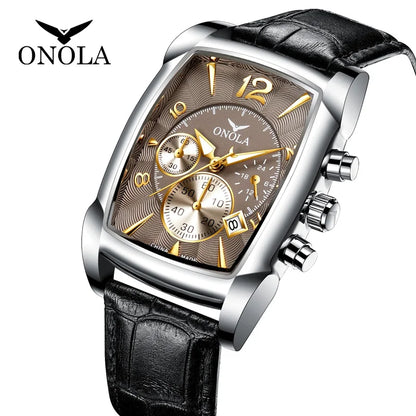 ONOLA-Reloj de pulsera para hombre, de acero inoxidable, de cuarzo, de lujo, de cuero, 2021