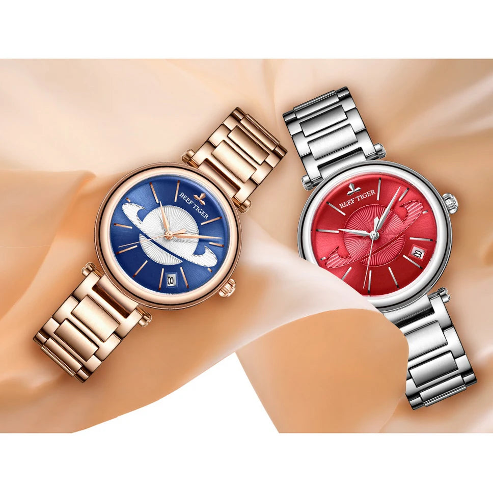 Reef Tiger-relojes automáticos para mujer, relojes de pulsera mecánicos de lujo a la moda para mujer, reloj de vestir con correa de acero de zafiro RGA1591