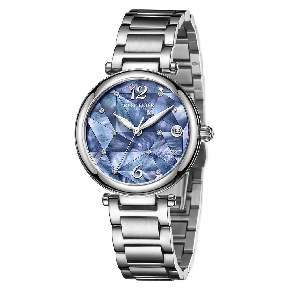 Reef Tiger/RT reloj de vestir de lujo con diamantes de moda pulsera de acero inoxidable reloj automático de acero inoxidable resistente al agua RGA1584