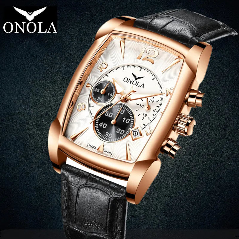 ONOLA-Reloj de pulsera para hombre, de acero inoxidable, de cuarzo, de lujo, de cuero, 2021