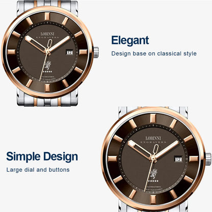 LOBINNI メンズ腕時計、メンズ自動巻き腕時計 スイス製 メンズ機械式腕時計 防水時計 高級時計 レロジオ