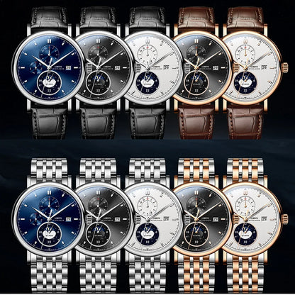 Reloj Automático LOBINNI para hombre, relojes de lujo para hombre, reloj de pulsera mecánico, cristal de zafiro a la moda, mes, semana, fecha, reloj Masculino