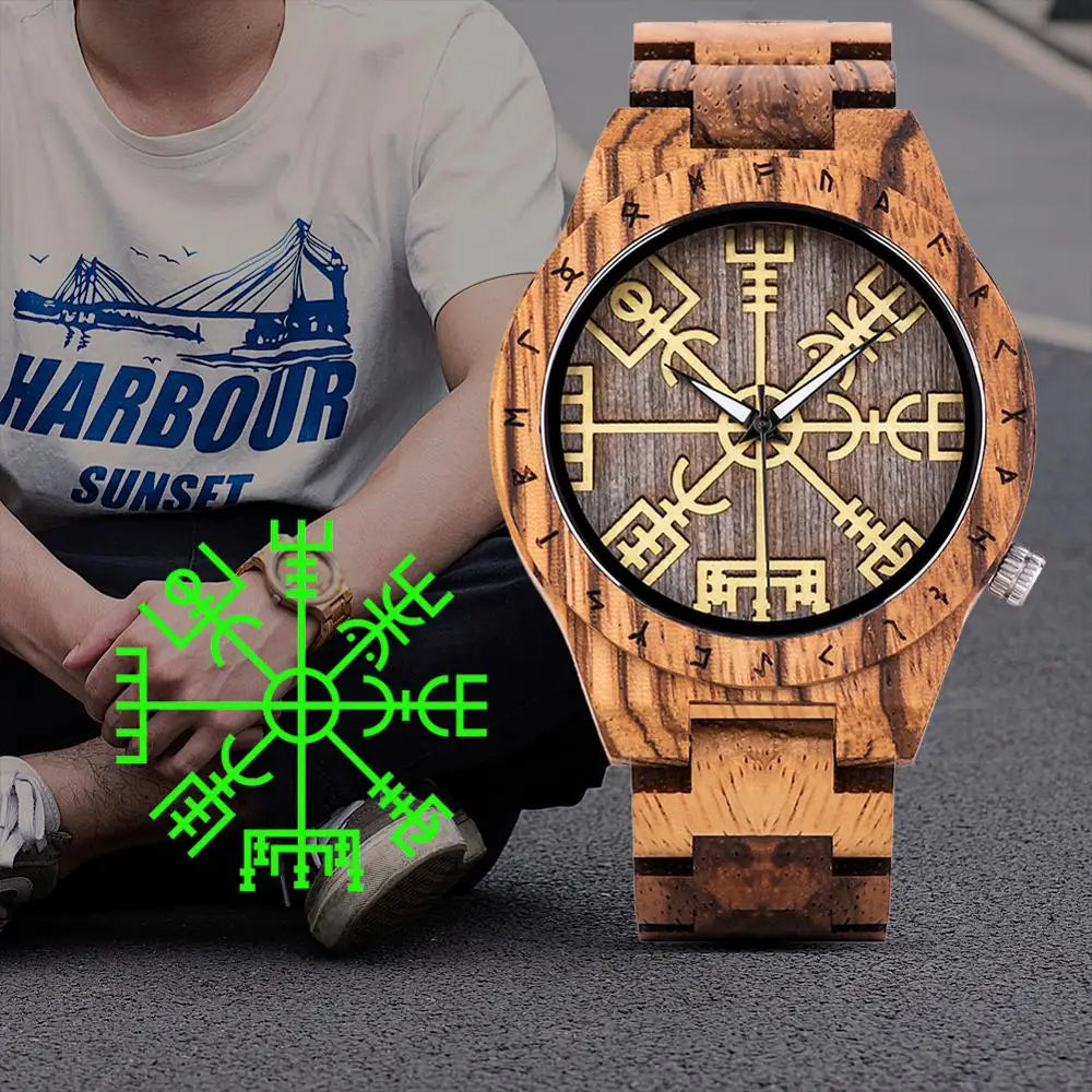 reloj hombre BOBO BIRD Wood Watches for Male Helm of Awe or Vegvisir Design Luxury Brand Men's Handmade Writwatches Custom Logo