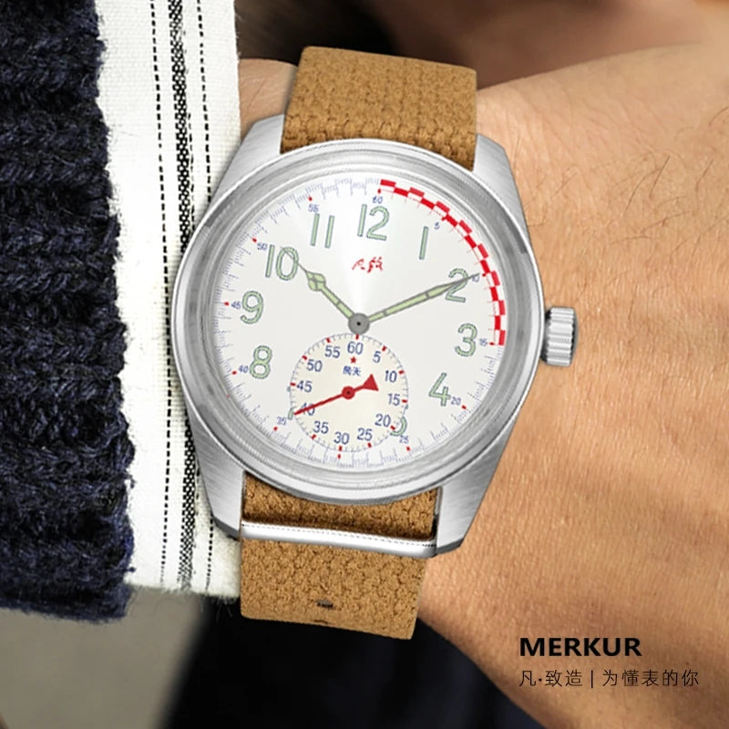 Relojes MERKUR para hombre, reloj Retro de lujo para hombre, reloj de pulsera mecánico de cuerda a mano C3 luminoso 50M, correa de nailon resistente al agua M01X