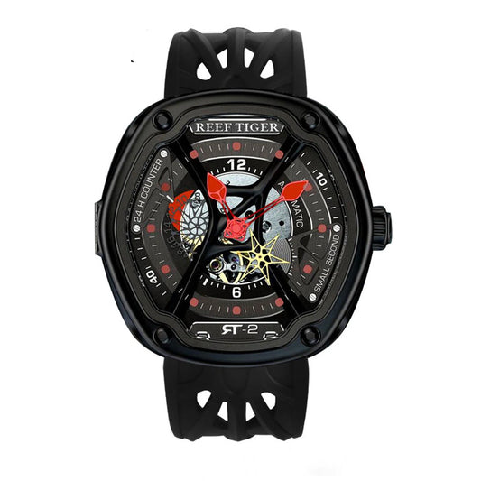 Reef Tiger-relojes automáticos para hombre, reloj de pulsera mecánico a la moda, resistente al agua hasta 100M, zafiro luminoso, esfera con mecanismo al descubierto Punk RGA90S7