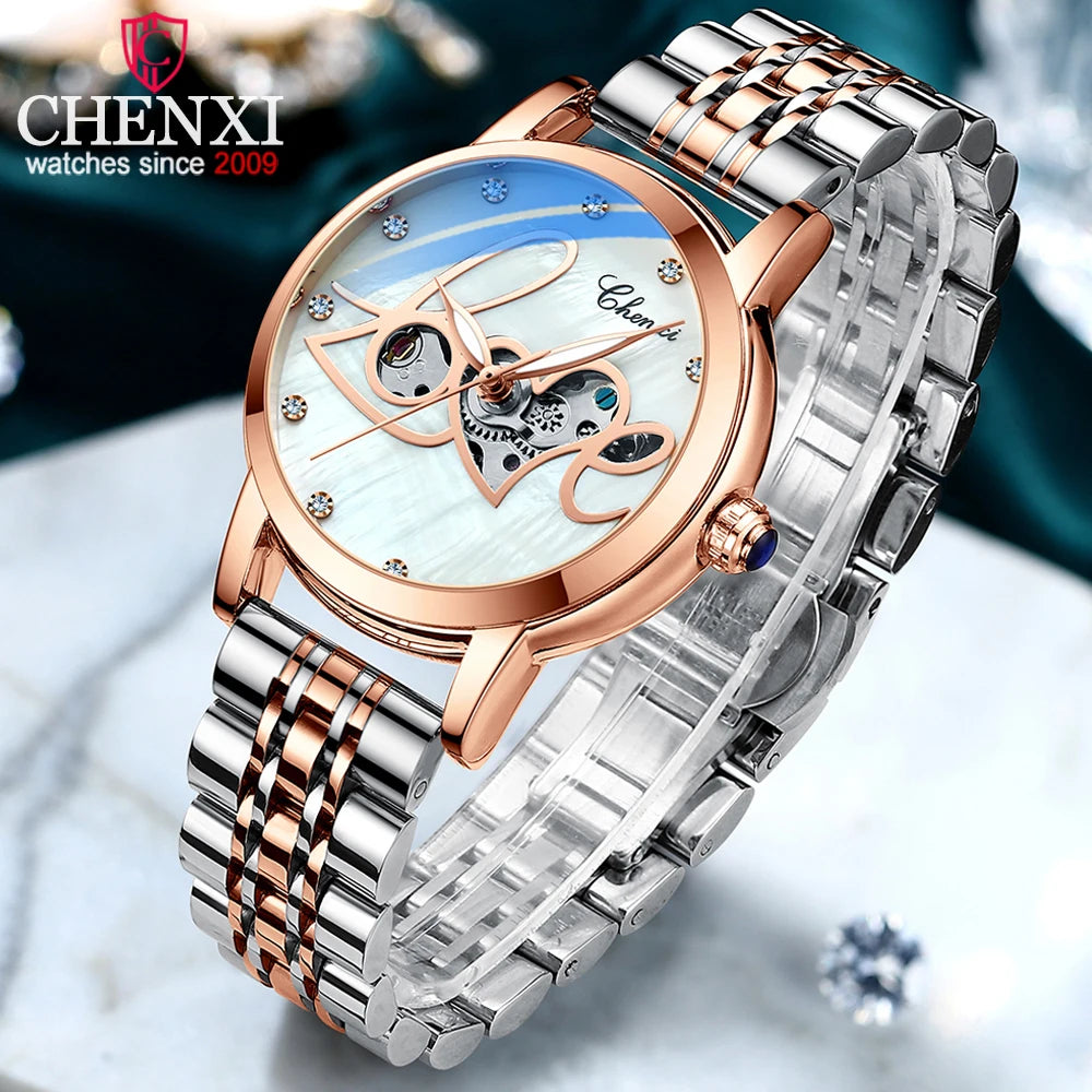 CHENXI, relojes para mujer, reloj mecánico de acero inoxidable, resistente al agua, reloj automático, pulsera para mujer, marca de lujo, reloj femenino