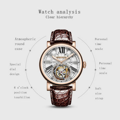 Reef Tiger Mens Tourbillon Watches Luxury Automatic Wristwatch Waterproof Skeleton Dial Leather Strap Sapphire Mirror RGA1999