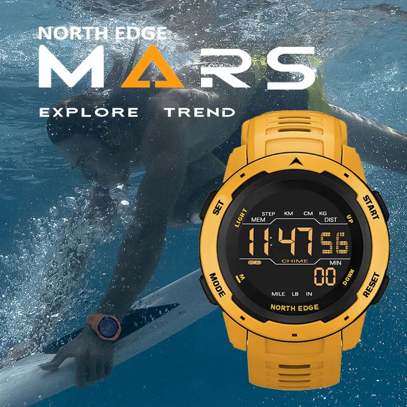 NORTH EDGE-reloj inteligente para hombre y mujer, reloj deportivo con doble horario, podómetro, cuenta atrás, resistente al agua, alarma Digital de 50m, reloj militar