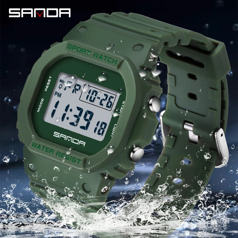 Reloj deportivo profesional Sanda a la moda de la mejor marca, relojes militares resistentes al agua, relojes electrónicos digitales Led para hombre