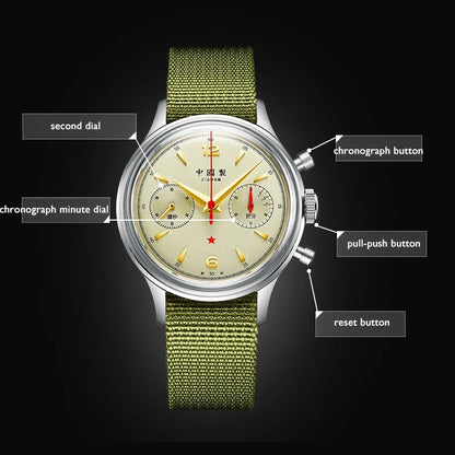 MERKUR-relojes cronógrafo para hombre, reloj militar para piloto, cuerda a mano Retro, reloj de pulsera mecánico, resistente al agua hasta 30m, correa de nailon ST29