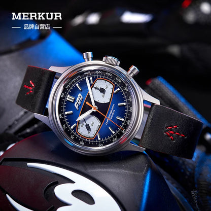 MERKUR-relojes cronógrafo para hombre, reloj de piloto deportivo militar, cuerda a mano, reloj de pulsera mecánico, esfera de carreras impermeable luminosa