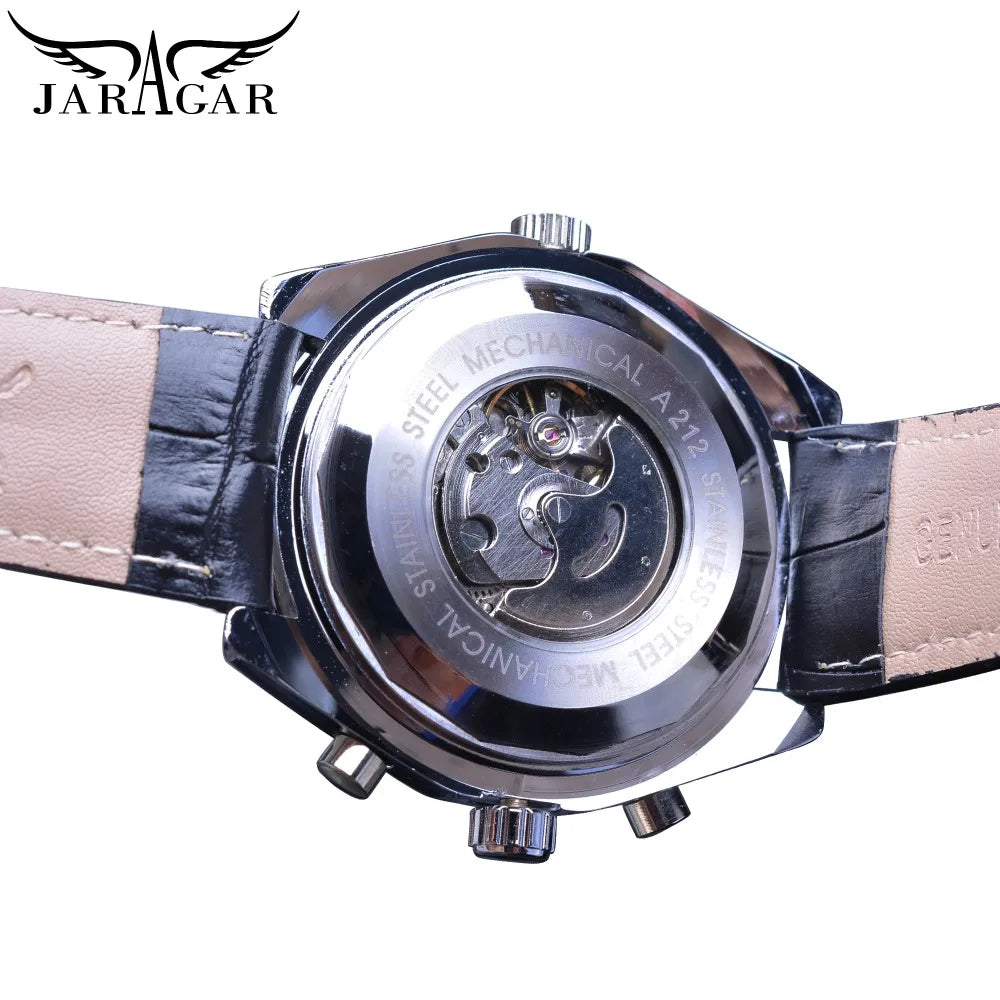 Jaragar Automatic Mechanical Calendar Sport Watches Pilot Design Men's Wrist Watch Top Brand Luxury Fashion Male Leather