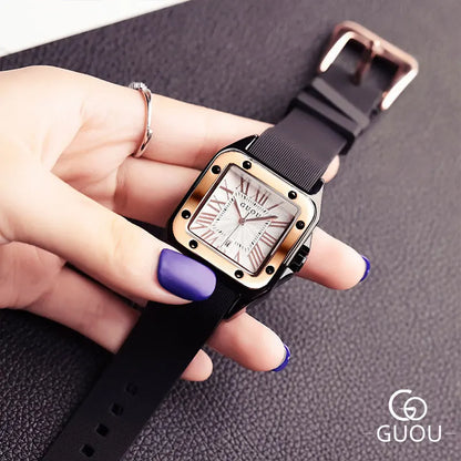 Fashion GUOU Brand Watch Rectangula Quartz Ladies Women's Watches Leather Upscale Large Dial Top Luxury Women relogio feminino