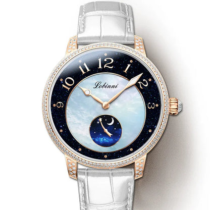 LOBINNI Women Automatic Watch Luxury Ladies Mechanical Wristwatch Waterproof Sapphire Pearl Dial Female Clock Austria Crystal