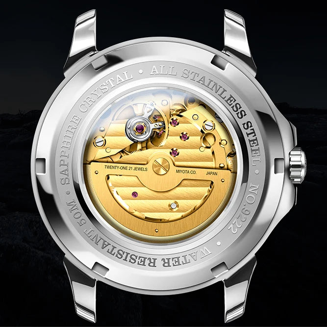 AOUKE Men's Luxury Automatic Mechanical Watch - Fashion & Casual, Stainless Steel Case, Sapphire Crystal