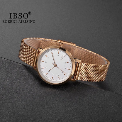 Reloj de mujer marca IBSO, reloj de cuarzo de Color oro rosa a la moda, reloj de pulsera con correa de malla para mujer, reloj femenino con movimiento japonés