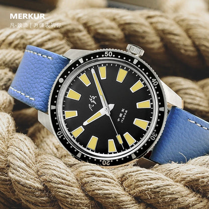 Merkur-relojes de piloto para hombre, reloj de pulsera mecánico de viento Manual militar, zafiro deportivo, resistente al agua hasta 50M, correa de Cuero Luminoso C3