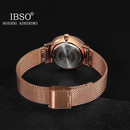 Reloj de mujer marca IBSO, reloj de cuarzo de Color oro rosa a la moda, reloj de pulsera con correa de malla para mujer, reloj femenino con movimiento japonés