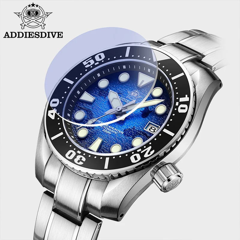 Reloj ADDIESDIVE para hombre, acero inoxidable 316, BGW9, cristal de zafiro luminoso, 200m, NH35, reloj mecánico automático, relojes masculinos