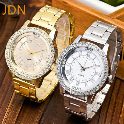 Women's Stainless Steel Strap Watch Rhinestone Case Hand Watch Simple Business Quartz Women’s Wristwatch Montre Femme Часы