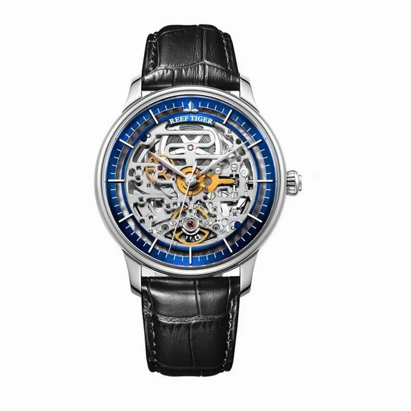 Reef Tiger Mens Automatic Watches Luxury Male Mechanical Wristwatch Fashion Skeleton Dial Sapphire Leather Strap Relogio RGA1975