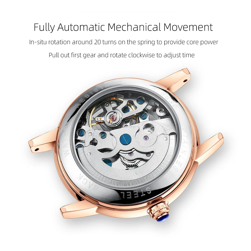 CHENXI, reloj mecánico automático para mujer, reloj de pulsera resistente al agua de acero inoxidable de lujo de marca superior, reloj Tourbillon esqueleto para mujer