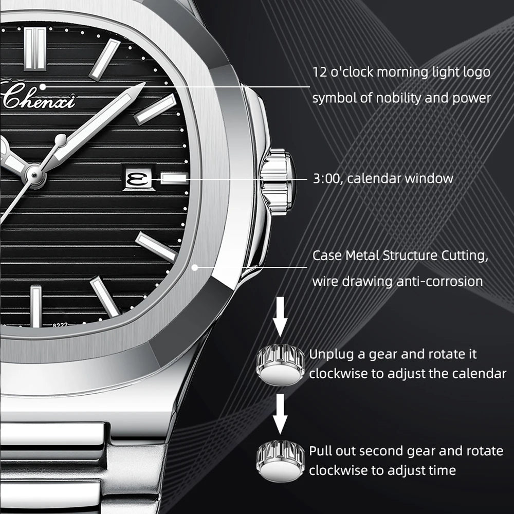 CHENXI New Watches Mens Top Brand Luxury Sports Quartz Men Watch Full Steel Waterproof Luminous Wrist Watch Relogio Masculino