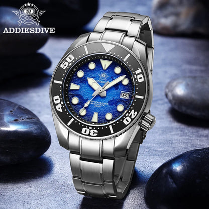 Reloj ADDIESDIVE para hombre, acero inoxidable 316, BGW9, cristal de zafiro luminoso, 200m, NH35, reloj mecánico automático, relojes masculinos