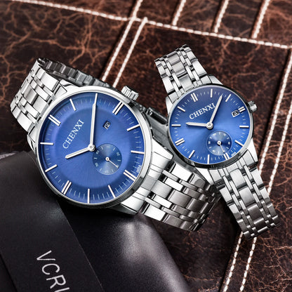 Marca superior CHENXI, relojes de acero inoxidable completos para parejas, reloj informal de moda, relojes de pulsera de cuarzo resistentes al agua, regalos diarios