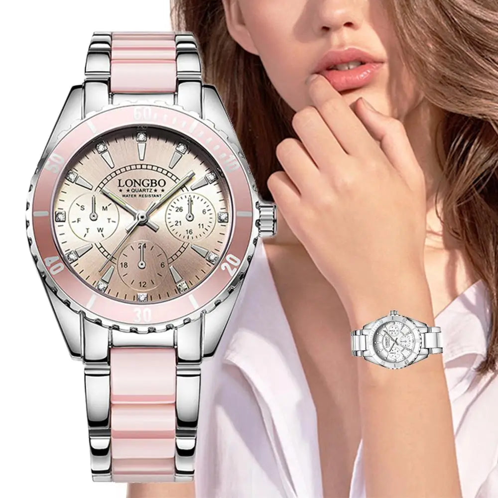 Marca LONGBO, relojes de moda para mujer, reloj de pulsera de cerámica y aleación de lujo para mujer, regalo zegarki damskie relogio feminino